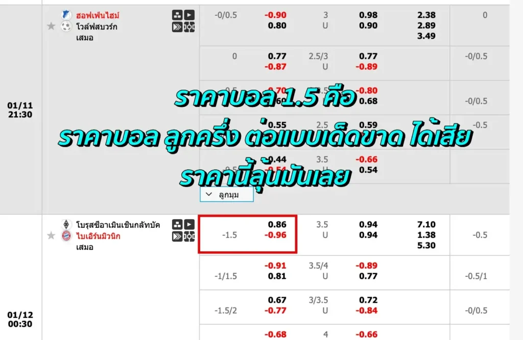 ราคาบอล 1.5 คือ