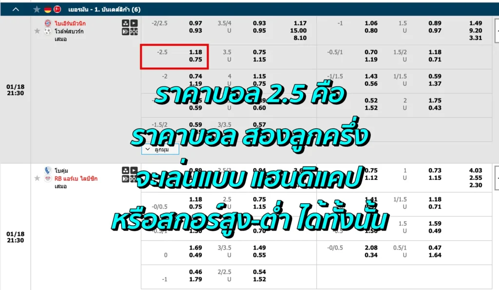 ราคาบอล 2.5 คือ